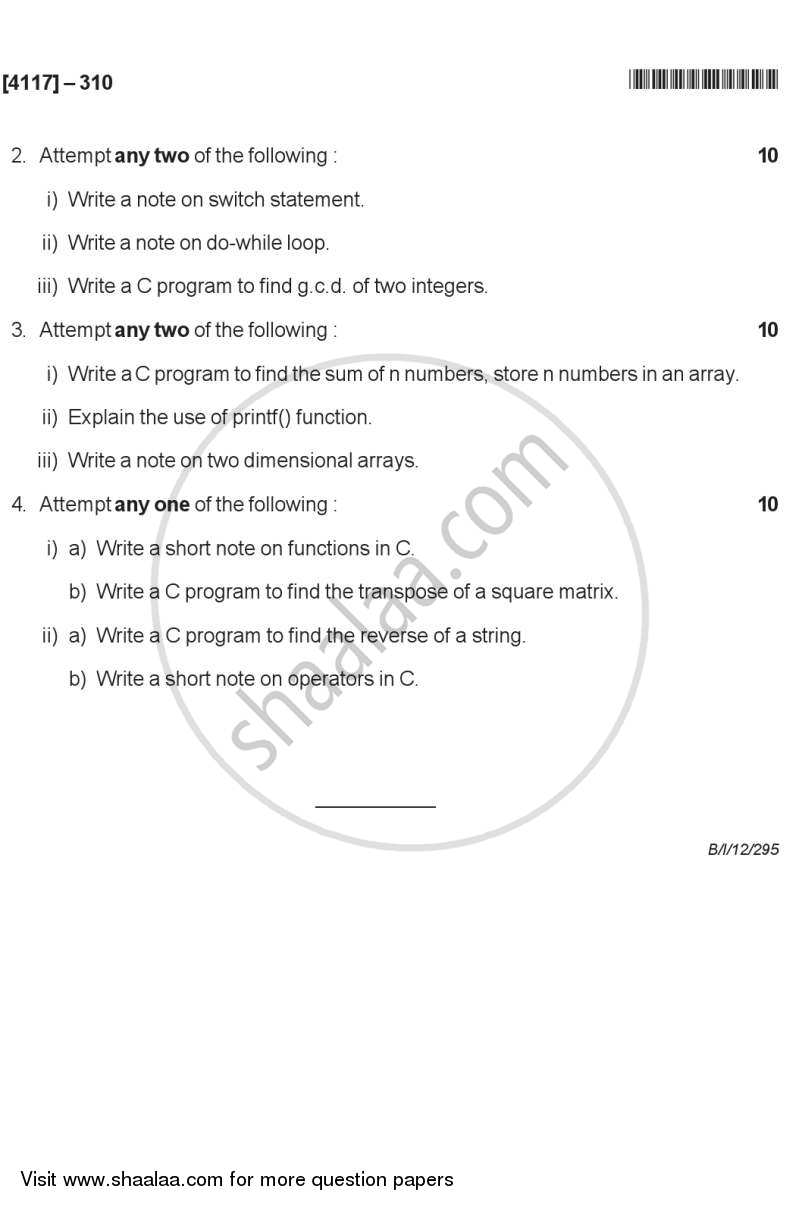 C-programming 1 2011-2012 - B.Sc. - Semester 5 (TYBSc) - University of Pune question paper with PDF download