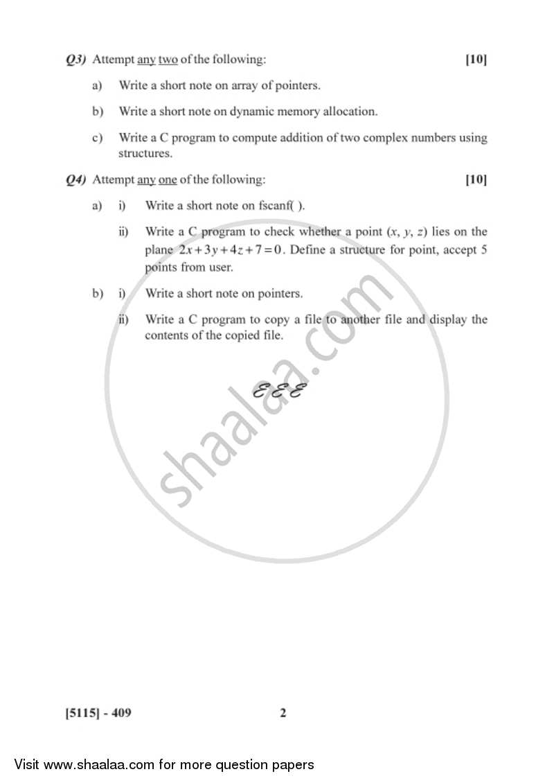 C-programming 2 2016-2017 - B.Sc. - Semester 6 (TYBSc) - University of Pune question paper with PDF download