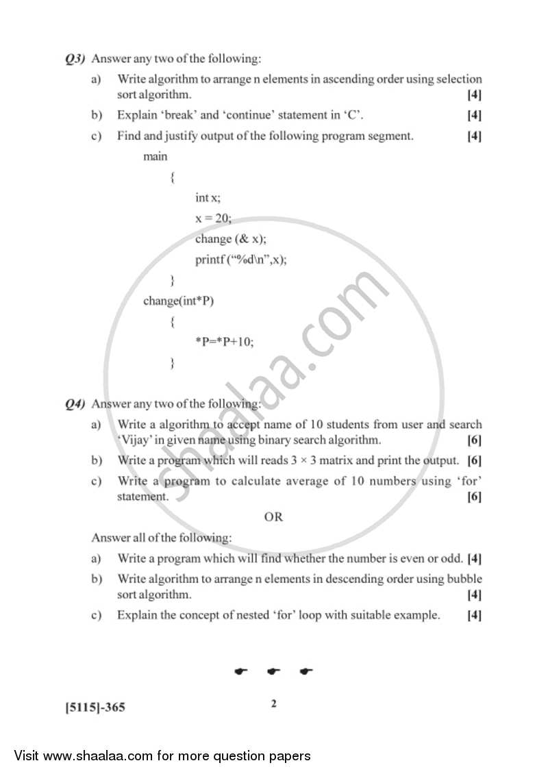 C Programming 2016-2017 - B.Sc. - Semester 5 (TYBSc) - University of Pune question paper with PDF download