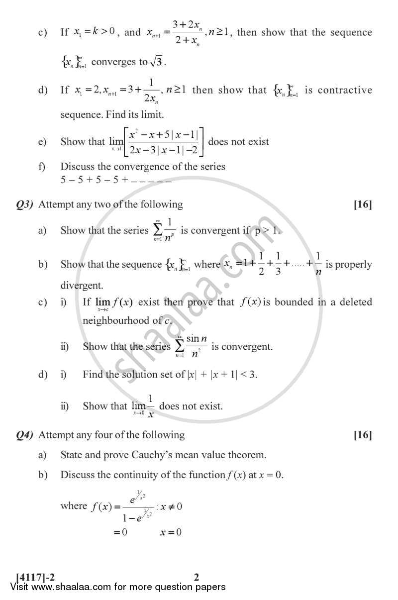 Calculus 2012-2013 - B.Sc. - Semester 2 (FYBSc) - University of Pune question paper with PDF download