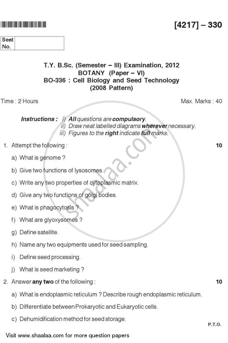 Cell Biology and Seed Technology 2012-2013 - B.Sc. - Semester 5 (TYBSc) - University of Pune question paper with PDF download