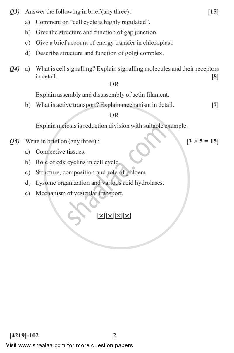 Cell Biology 2012-2013 - B.Sc. - Semester 3 (SYBSc) - University of Pune question paper with PDF download