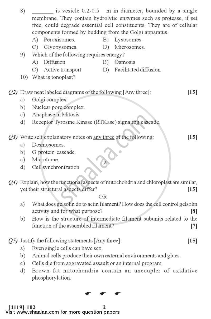 Cell Biology 2012-2013 - B.Sc. - Semester 3 (SYBSc) - University of Pune question paper with PDF download