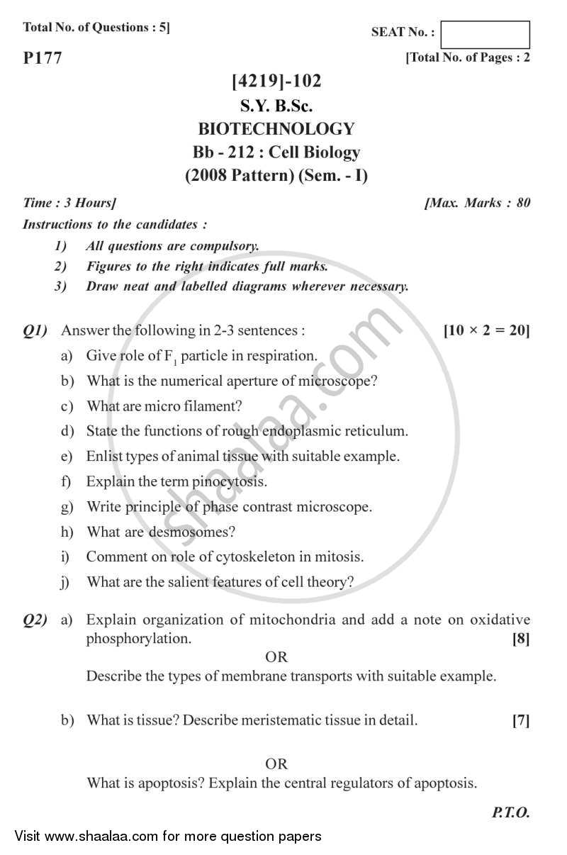 Cell Biology 2012-2013 - B.Sc. - Semester 3 (SYBSc) - University of Pune question paper with PDF download