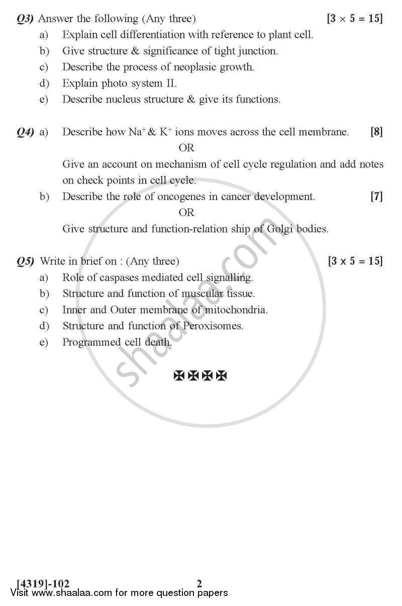 Cell Biology 2013-2014 - B.Sc. - Semester 3 (SYBSc) - University of Pune question paper with PDF download