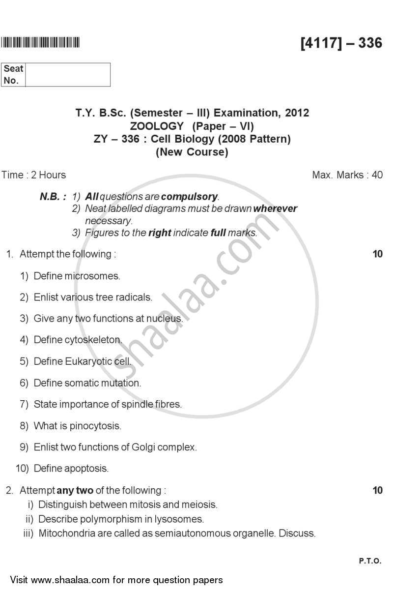 Cell Biology 2012-2013 - B.Sc. - Semester 5 (TYBSc) - University of Pune question paper with PDF download