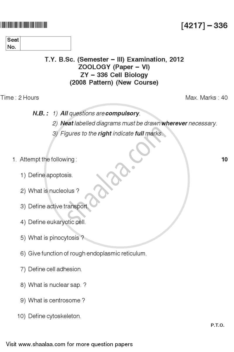 Cell Biology 2012-2013 - B.Sc. - Semester 5 (TYBSc) - University of Pune question paper with PDF download