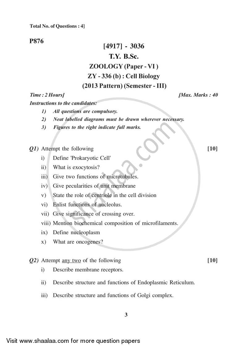 Cell Biology 2015-2016 - B.Sc. - Semester 5 (TYBSc) - University of Pune question paper with PDF download