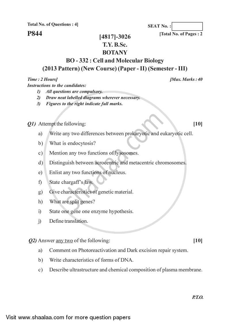 Cell and Molecular Biology 2015-2016 - B.Sc. - Semester 5 (TYBSc) - University of Pune question paper with PDF download