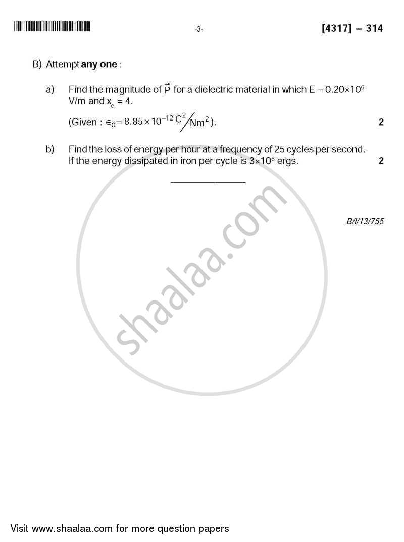 Classical Electrodynamics 2013-2014 - B.Sc. - Semester 5 (TYBSc) - University of Pune question paper with PDF download
