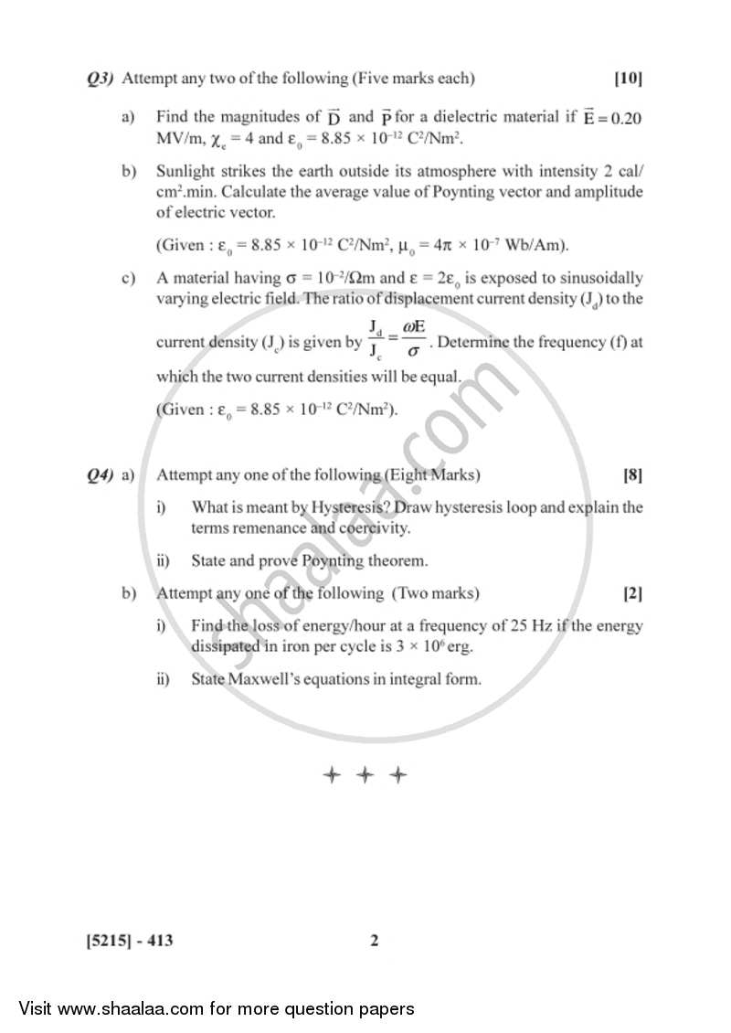 Classical Electrodynamics 2017-2018 - B.Sc. - Semester 6 (TYBSc) - University of Pune question paper with PDF download