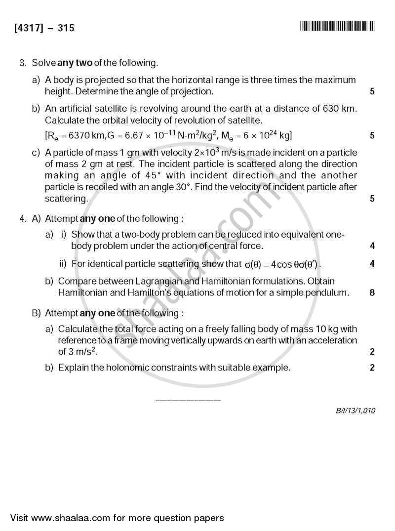 Classical Mechanics 2013-2014 - B.Sc. - Semester 5 (TYBSc) - University of Pune question paper with PDF download