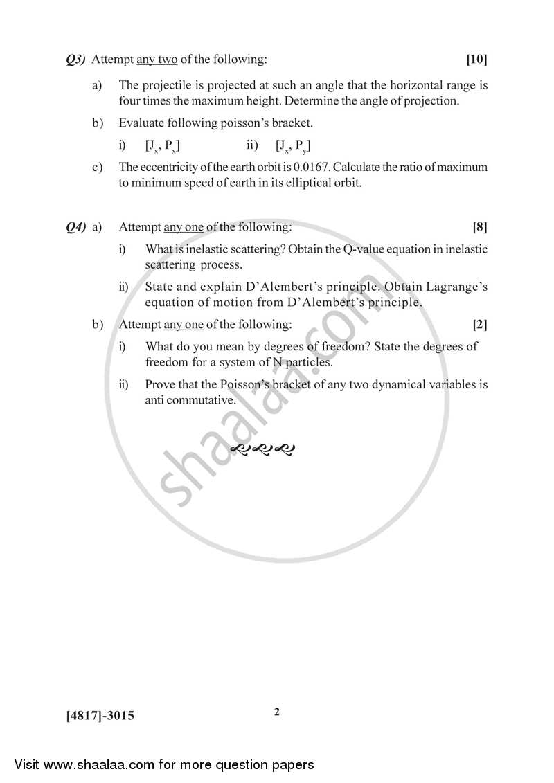 Classical Mechanics 2015-2016 - B.Sc. - Semester 5 (TYBSc) - University of Pune question paper with PDF download