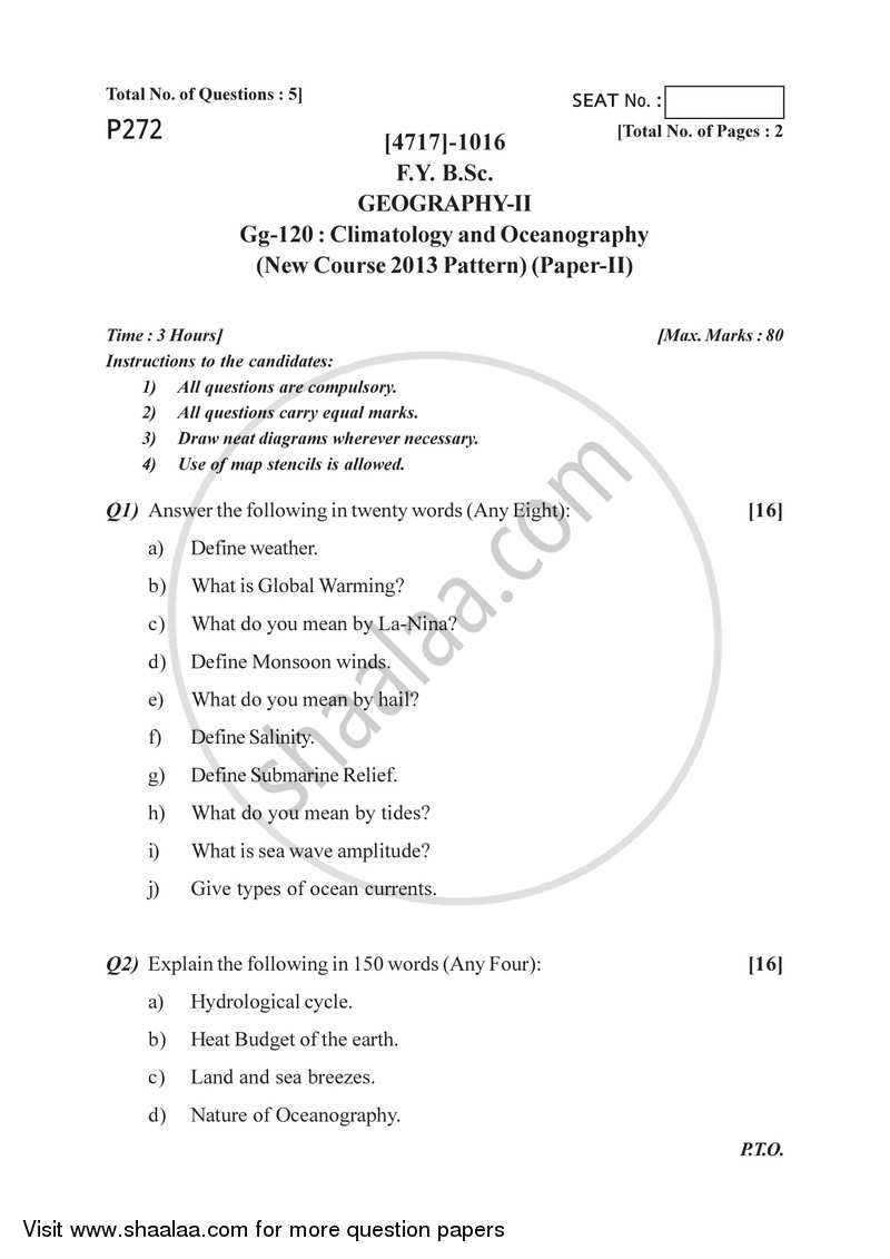 Climatology and Oceanography 2014-2015 - B.Sc. - Semester 2 (FYBSc) - University of Pune question paper with PDF download