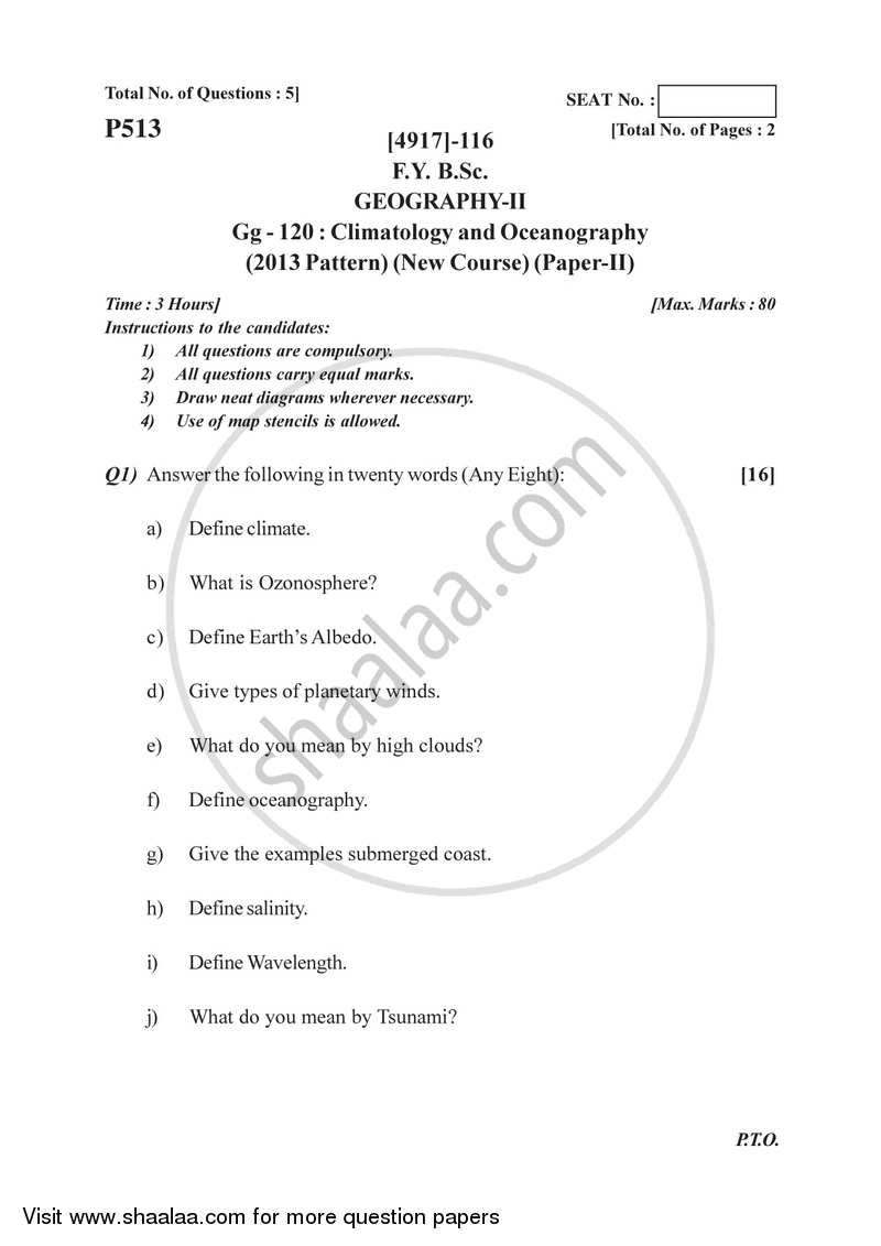Climatology and Oceanography 2015-2016 - B.Sc. - Semester 2 (FYBSc) - University of Pune question paper with PDF download