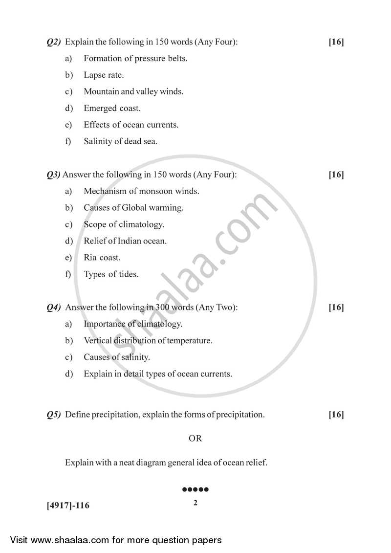 Climatology and Oceanography 2015-2016 - B.Sc. - Semester 2 (FYBSc) - University of Pune question paper with PDF download