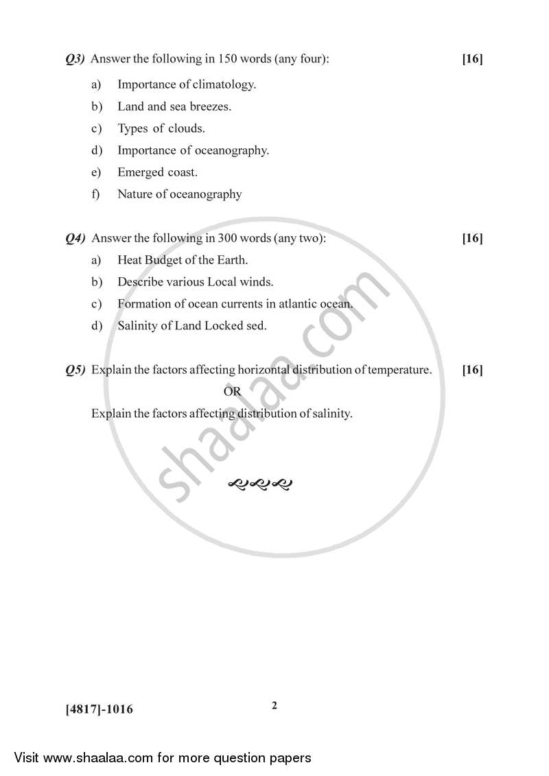 Climatology and Oceanography 2015-2016 - B.Sc. - Semester 2 (FYBSc) - University of Pune question paper with PDF download