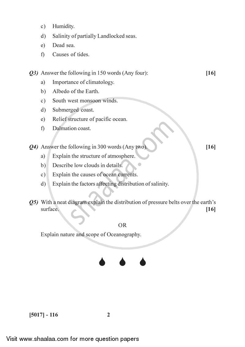 Climatology and Oceanography 2016-2017 - B.Sc. - Semester 2 (FYBSc) - University of Pune question paper with PDF download