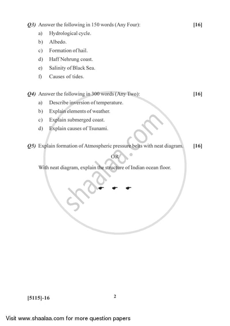 Climatology and Oceanography 2016-2017 - B.Sc. - Semester 2 (FYBSc) - University of Pune question paper with PDF download