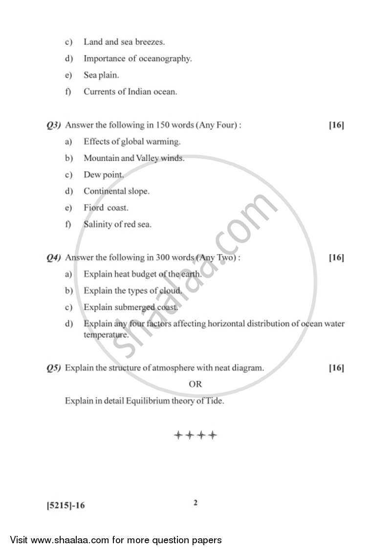 Climatology and Oceanography 2017-2018 - B.Sc. - Semester 2 (FYBSc) - University of Pune question paper with PDF download