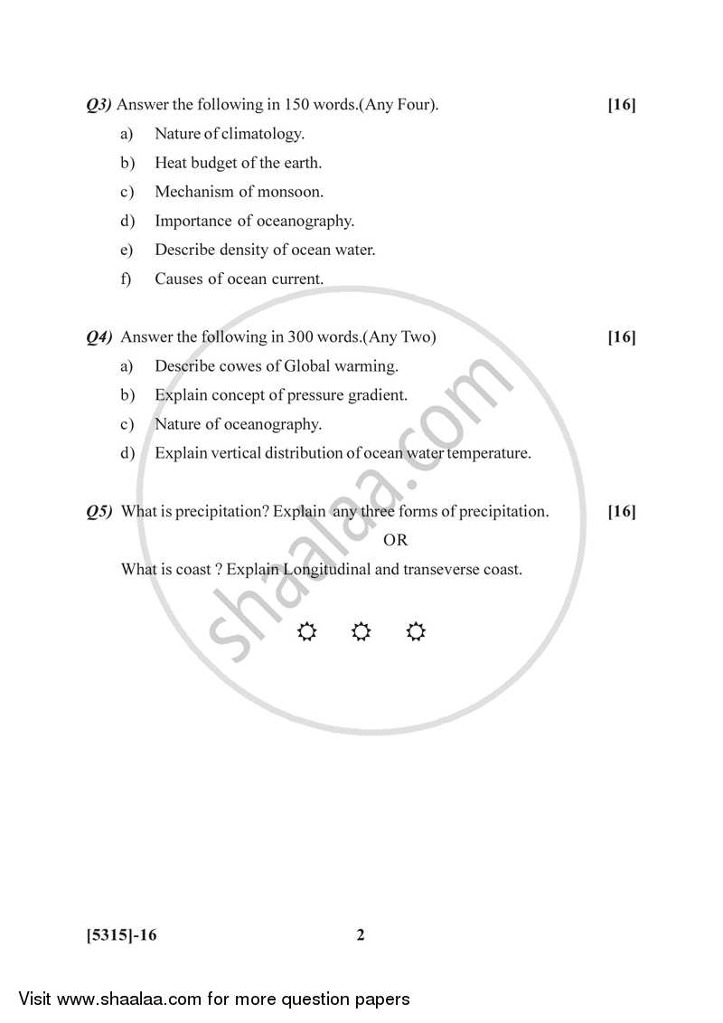 Climatology and Oceanography 2017-2018 - B.Sc. - Semester 2 (FYBSc) - University of Pune question paper with PDF download