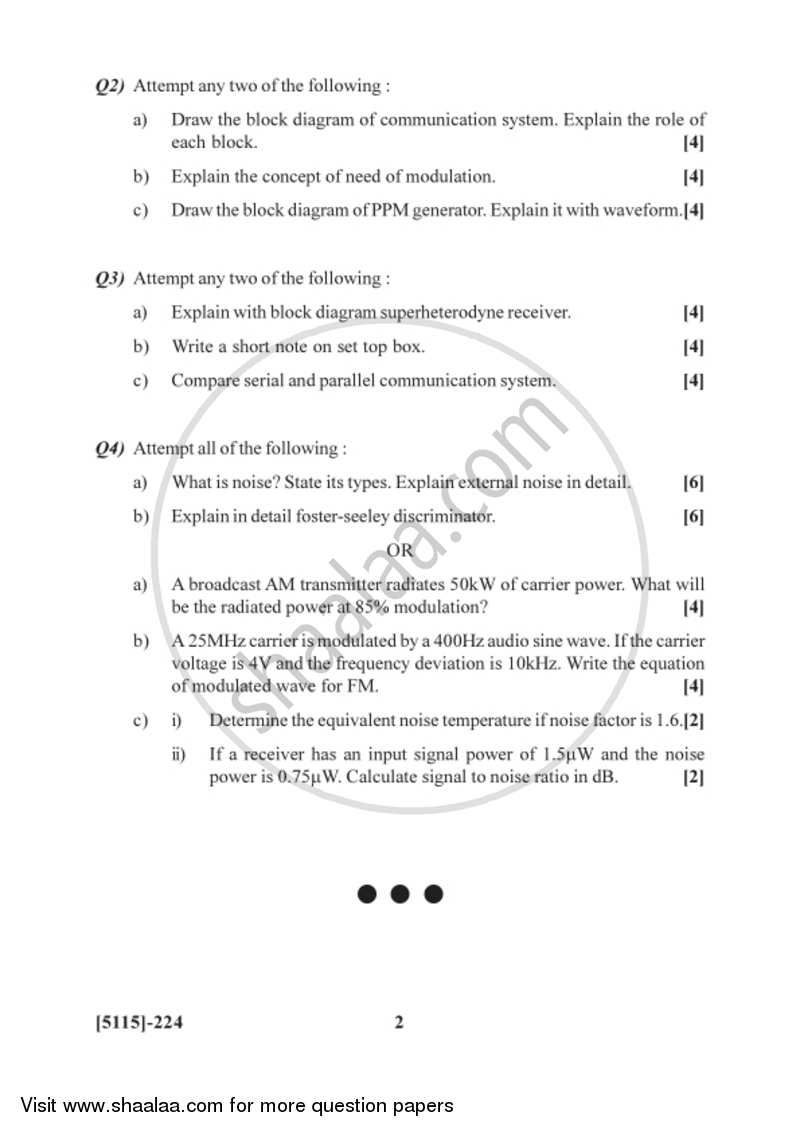 Communication Electronics 2016-2017 - B.Sc. - Semester 4 (SYBSc) - University of Pune question paper with PDF download