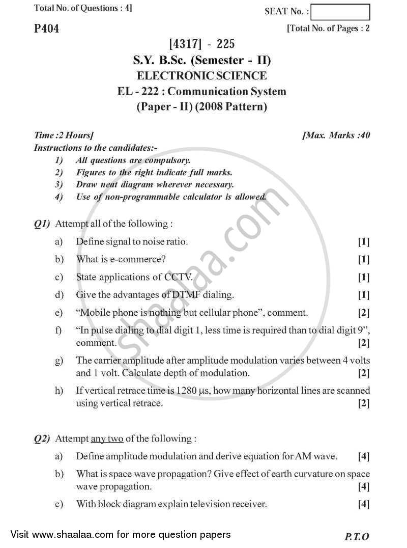 Communication System 2013-2014 - B.Sc. - Semester 4 (SYBSc) - University of Pune question paper with PDF download