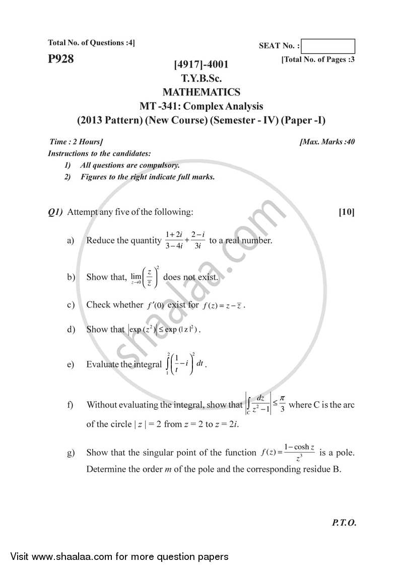 Complex Analysis 2015-2016 - B.Sc. - Semester 6 (TYBSc) - University of Pune question paper with PDF download
