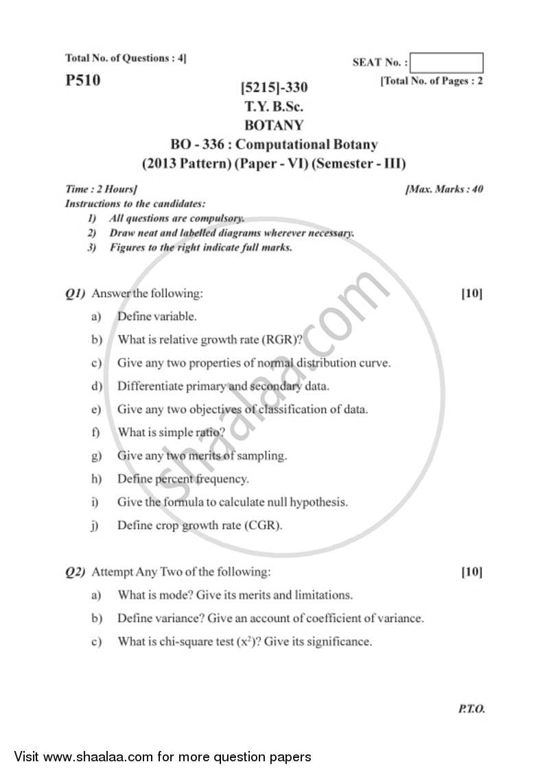 Computational Botany 2017-2018 - B.Sc. - Semester 5 (TYBSc) - University of Pune question paper with PDF download