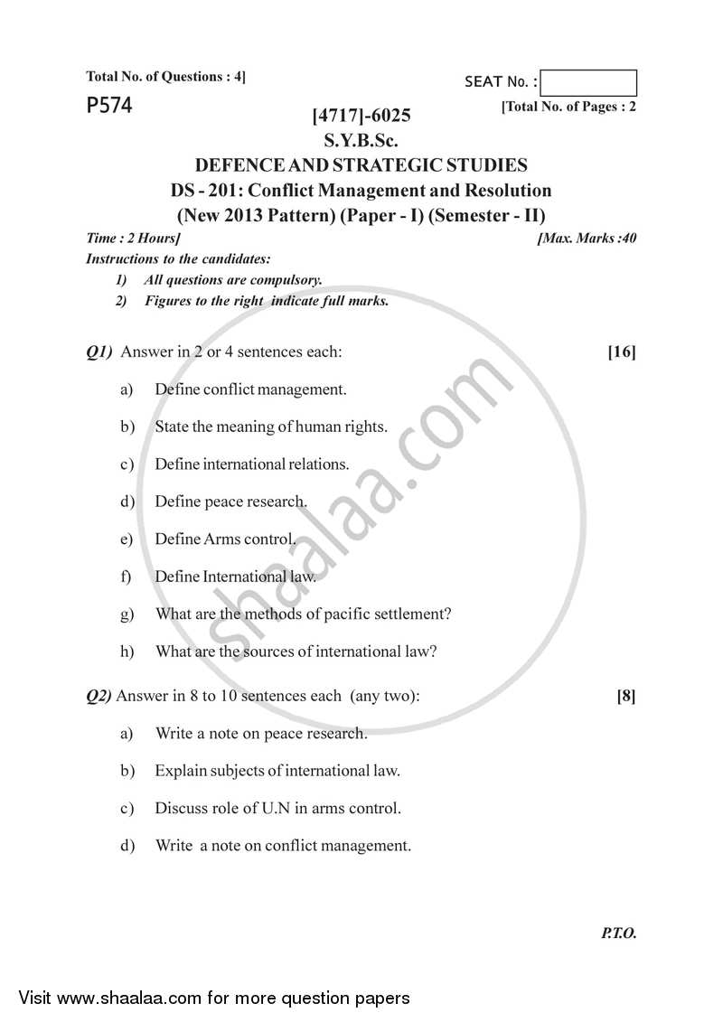 Conflicts Management and Resolution 2014-2015 - B.Sc. - Semester 4 (SYBSc) - University of Pune question paper with PDF download