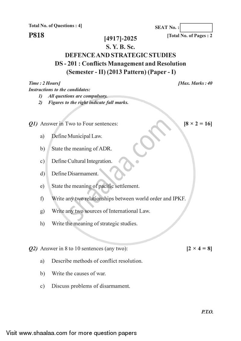Conflicts Management and Resolution 2015-2016 - B.Sc. - Semester 4 (SYBSc) - University of Pune question paper with PDF download