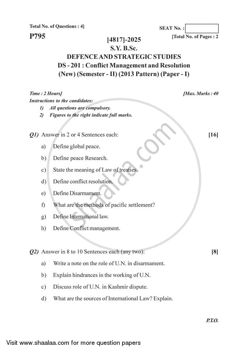 Conflicts Management and Resolution 2015-2016 - B.Sc. - Semester 4 (SYBSc) - University of Pune question paper with PDF download