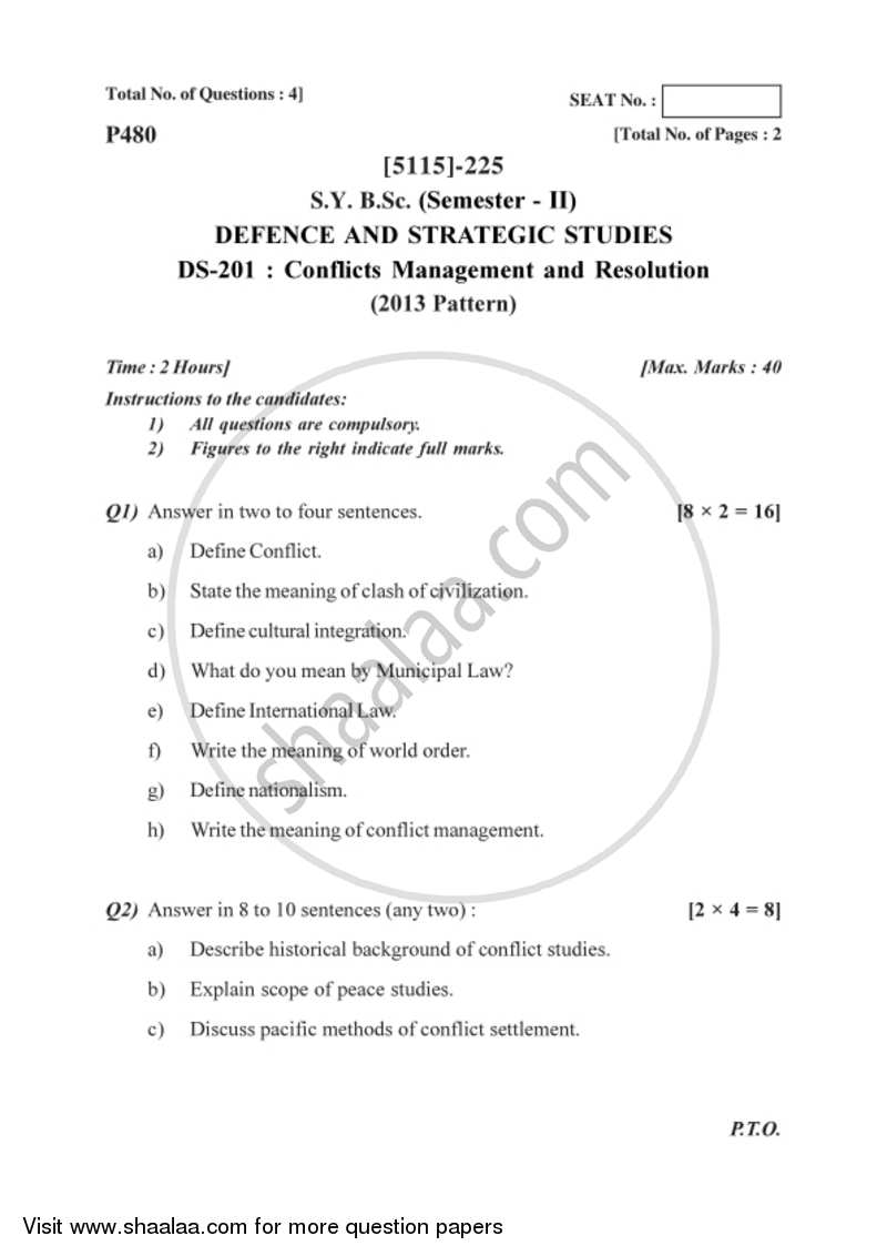 Conflicts Management and Resolution 2016-2017 - B.Sc. - Semester 4 (SYBSc) - University of Pune question paper with PDF download