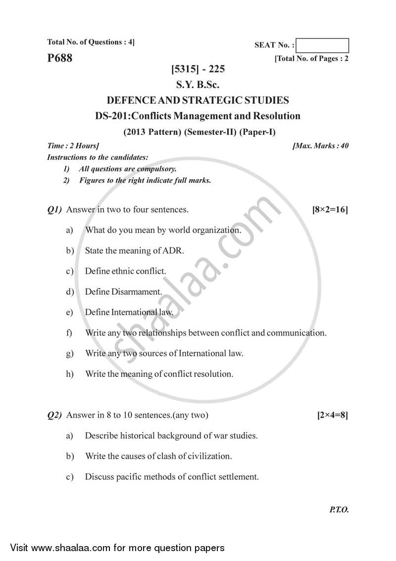 Conflicts Management and Resolution 2017-2018 - B.Sc. - Semester 4 (SYBSc) - University of Pune question paper with PDF download
