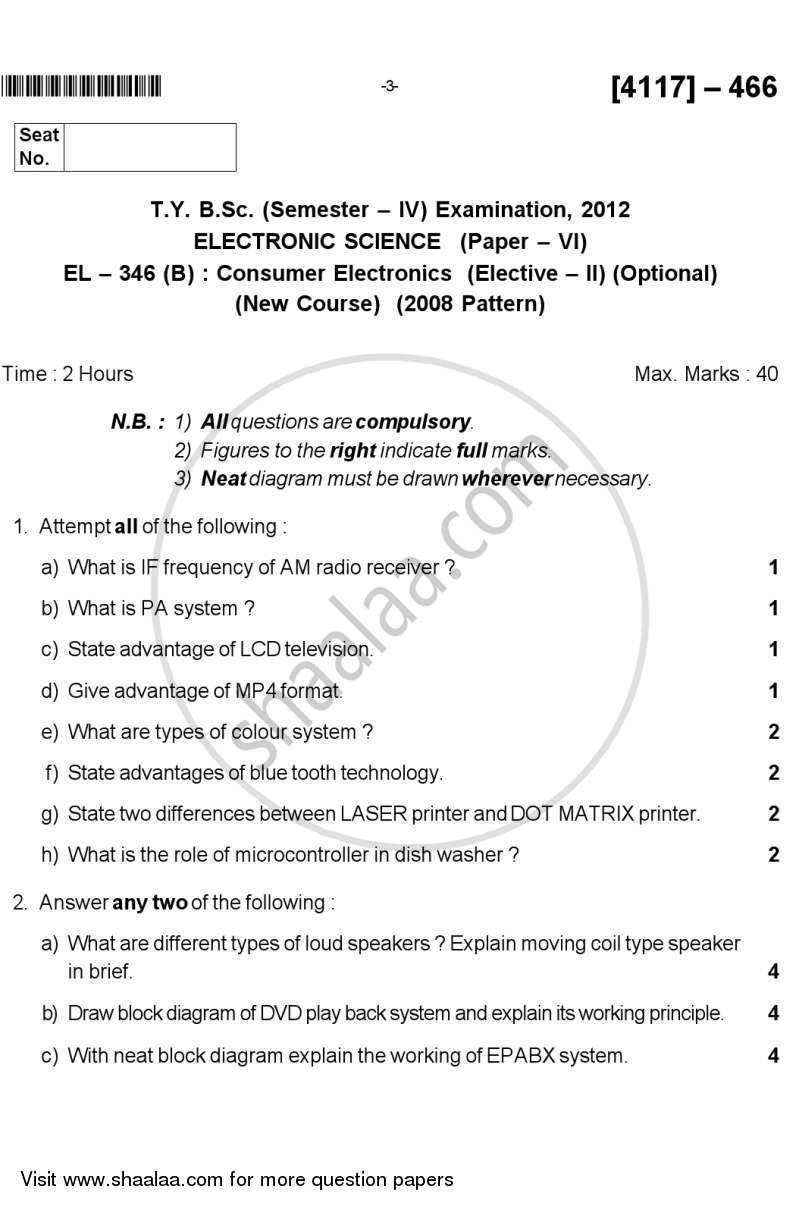 Consumer Electronics 2012-2013 - B.Sc. - Semester 6 (TYBSc) - University of Pune question paper with PDF download