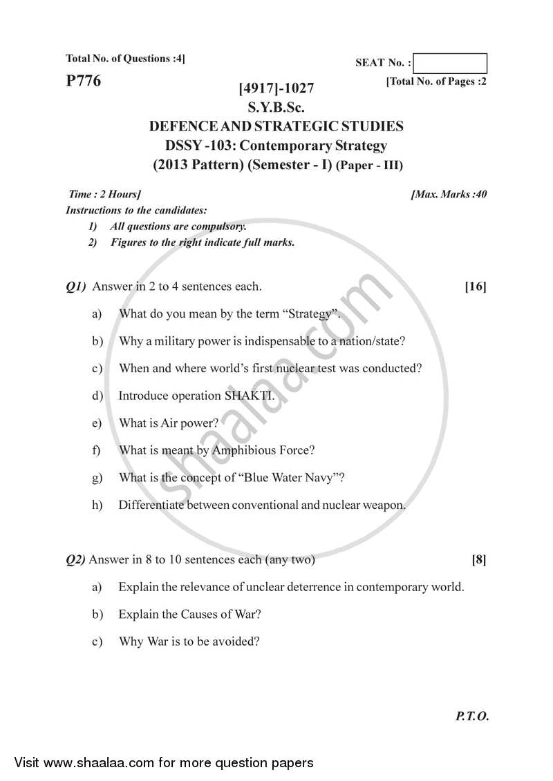 Contemporary Strategy 2015-2016 - B.Sc. - Semester 3 (SYBSc) - University of Pune question paper with PDF download