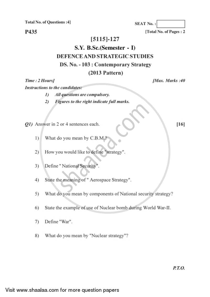 Contemporary Strategy 2016-2017 - B.Sc. - Semester 3 (SYBSc) - University of Pune question paper with PDF download