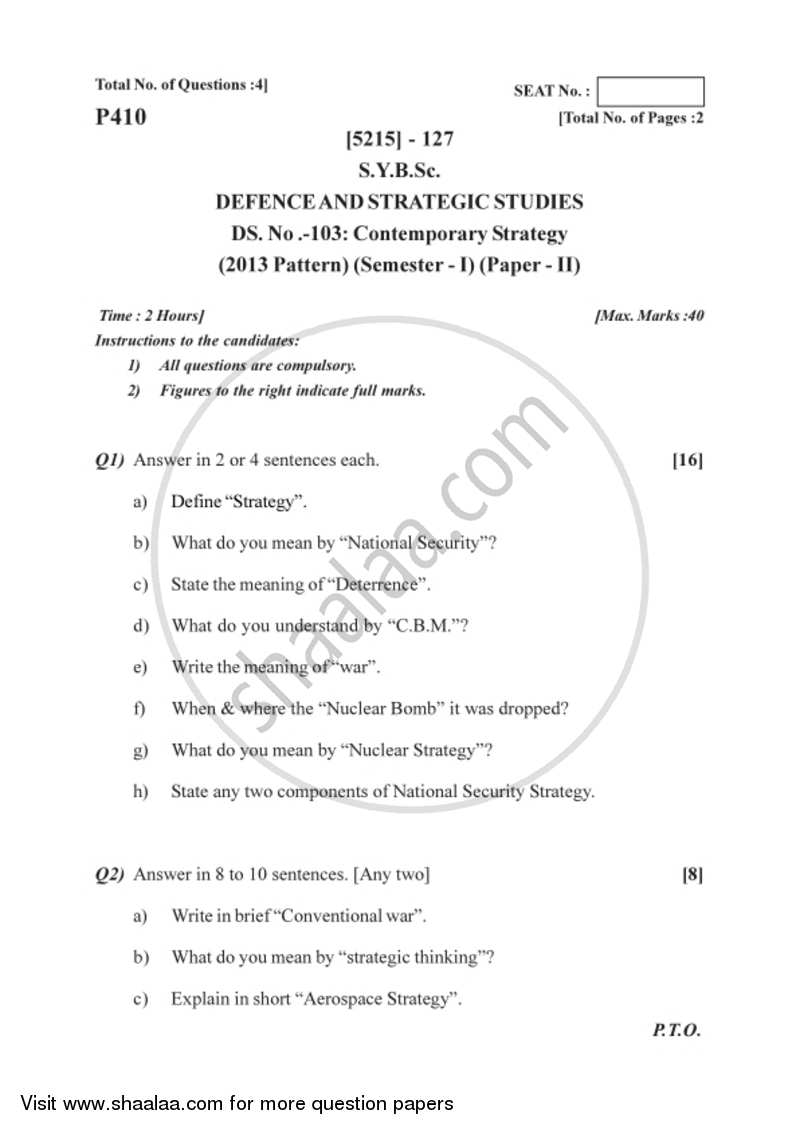 Contemporary Strategy 2017-2018 - B.Sc. - Semester 3 (SYBSc) - University of Pune question paper with PDF download