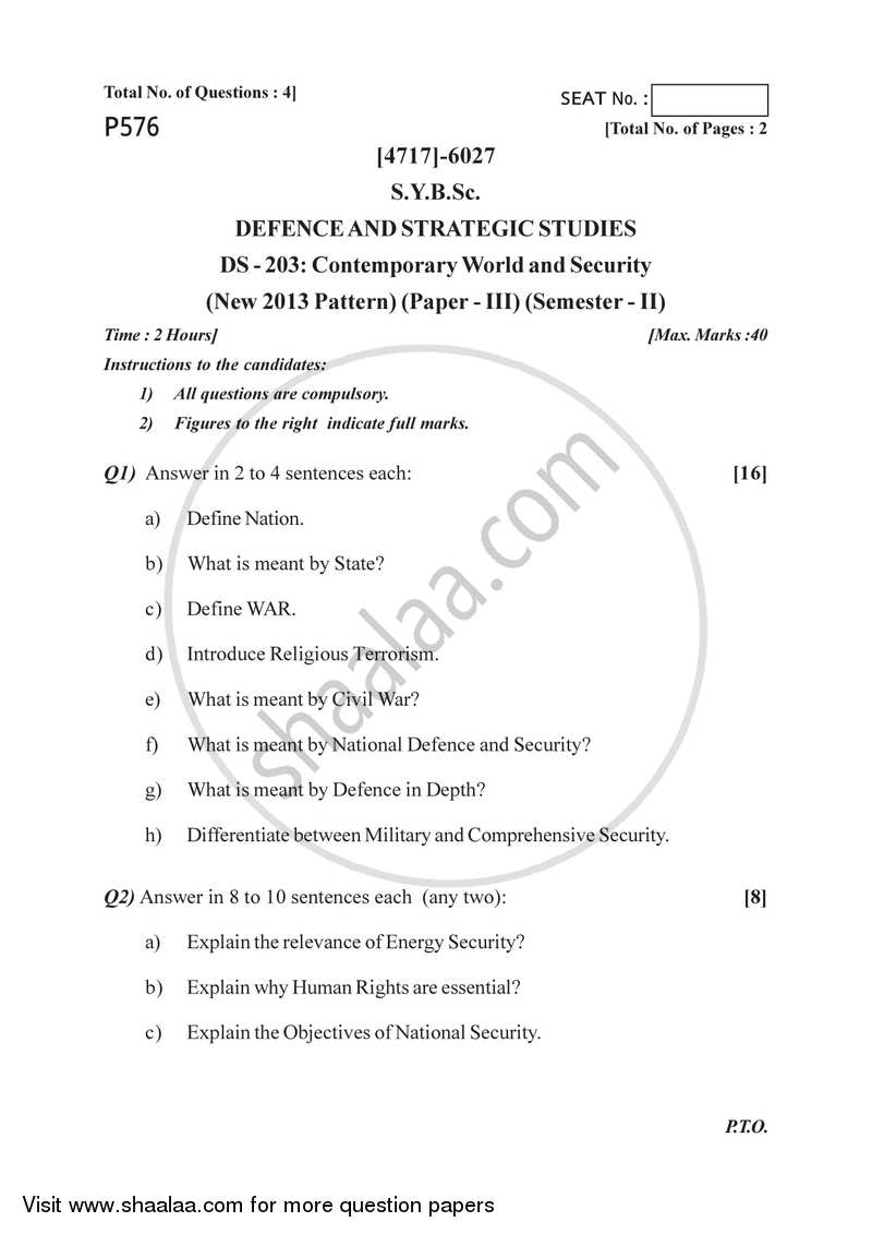 Contemporary World and Security 2014-2015 - B.Sc. - Semester 4 (SYBSc) - University of Pune question paper with PDF download
