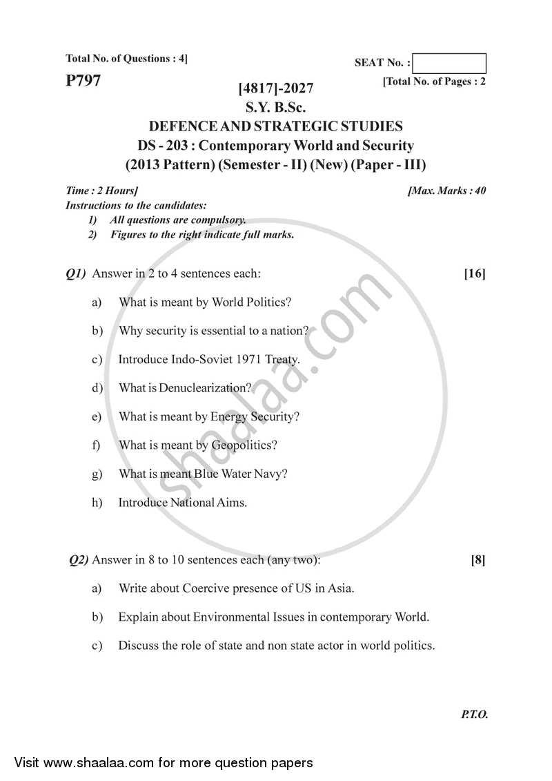 Contemporary World and Security 2015-2016 - B.Sc. - Semester 4 (SYBSc) - University of Pune question paper with PDF download