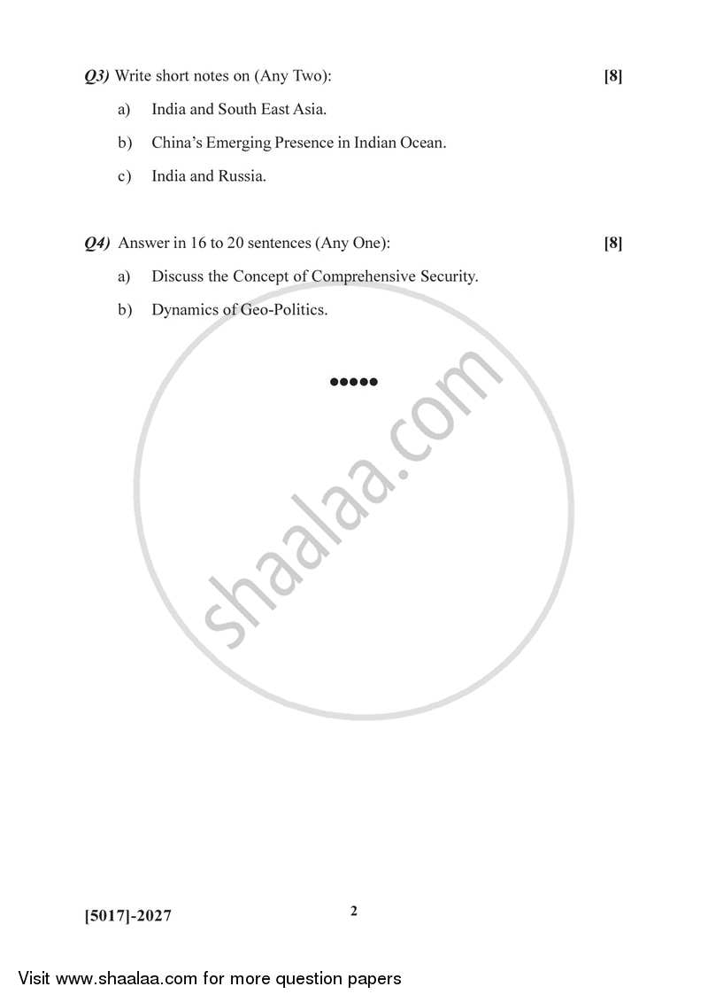 Contemporary World and Security 2016-2017 - B.Sc. - Semester 4 (SYBSc) - University of Pune question paper with PDF download