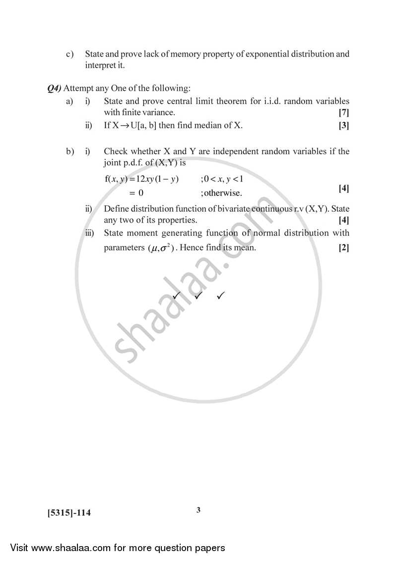 Continuous Probability Distributions 1 2017-2018 - B.Sc. - Semester 3 (SYBSc) - University of Pune question paper with PDF download