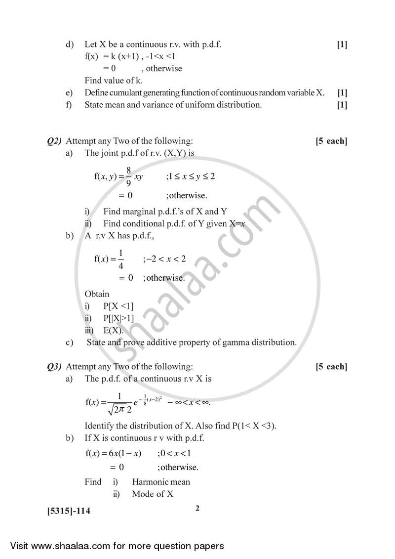 Continuous Probability Distributions 1 2017-2018 - B.Sc. - Semester 3 (SYBSc) - University of Pune question paper with PDF download