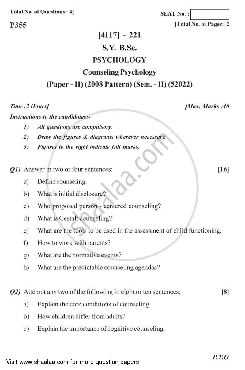 Counselling Psychology 2012-2013 - B.Sc. - Semester 4 (SYBSc) - University of Pune question paper with PDF download