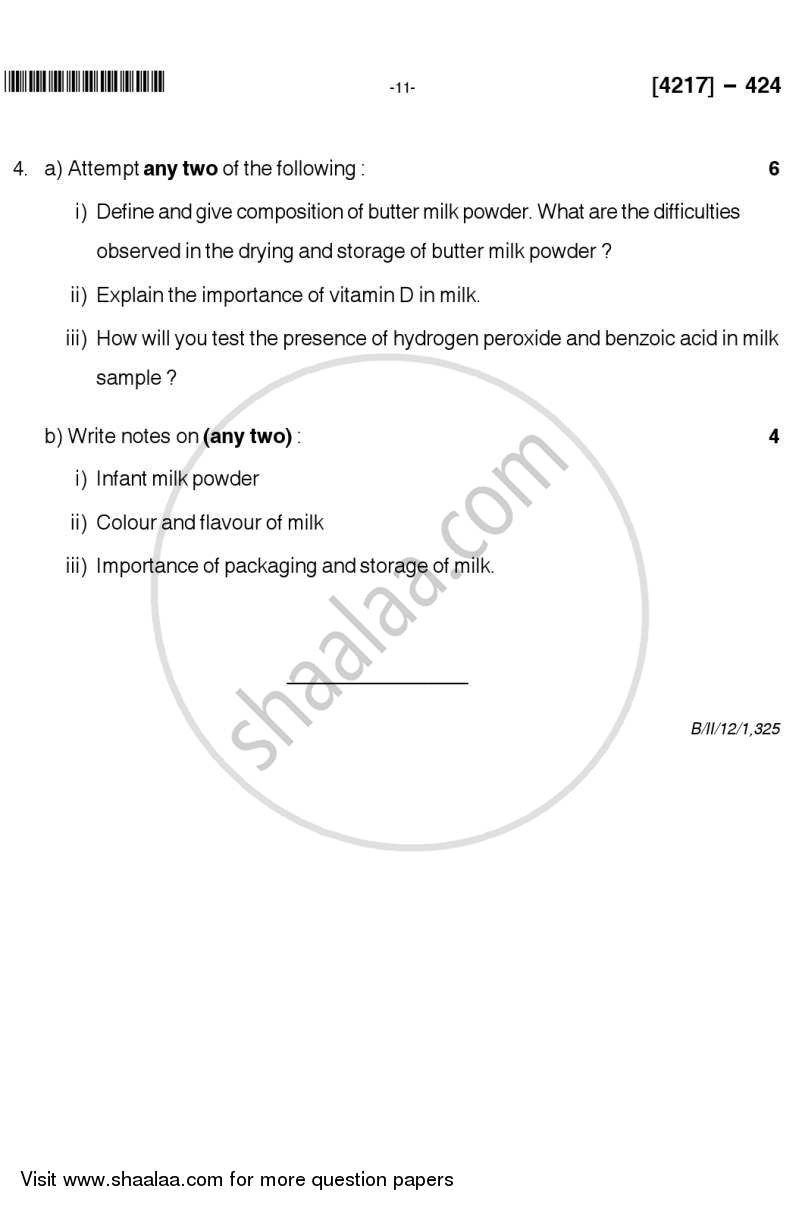 Dairy Chemistry 2012-2013 - B.Sc. - Semester 6 (TYBSc) - University of Pune question paper with PDF download