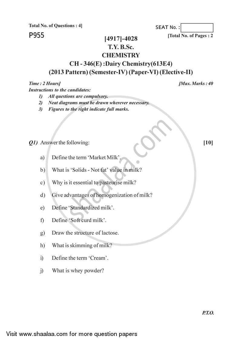 Dairy Chemistry 2015-2016 - B.Sc. - Semester 6 (TYBSc) - University of Pune question paper with PDF download