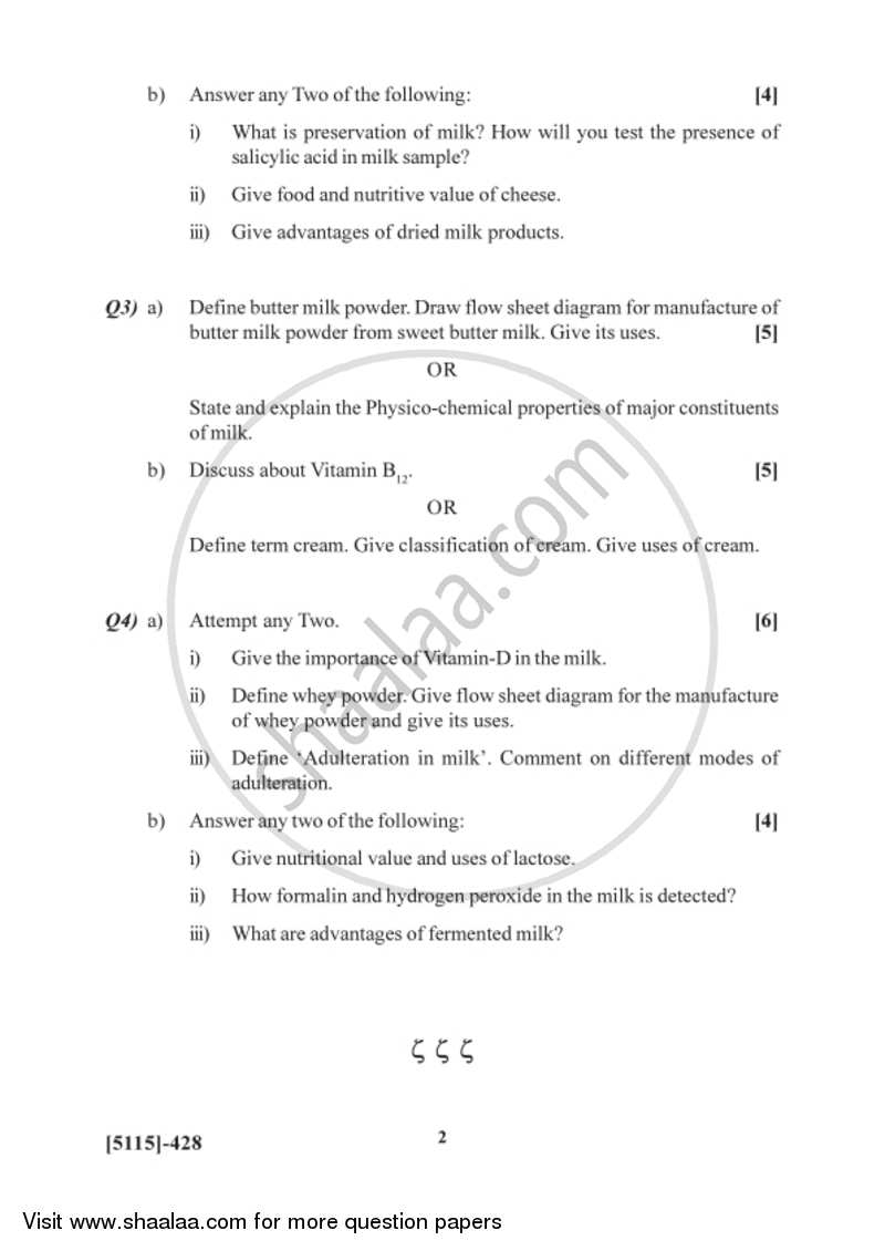 Dairy Chemistry 2016-2017 - B.Sc. - Semester 6 (TYBSc) - University of Pune question paper with PDF download