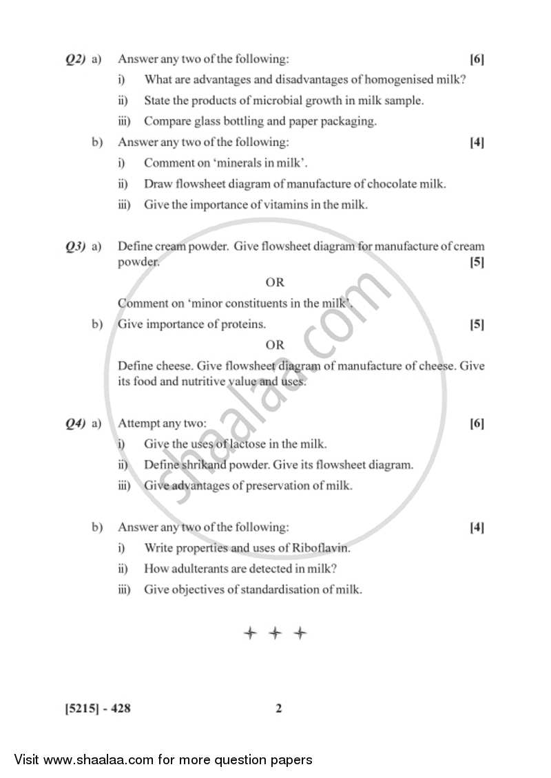 Dairy Chemistry 2017-2018 - B.Sc. - Semester 6 (TYBSc) - University of Pune question paper with PDF download