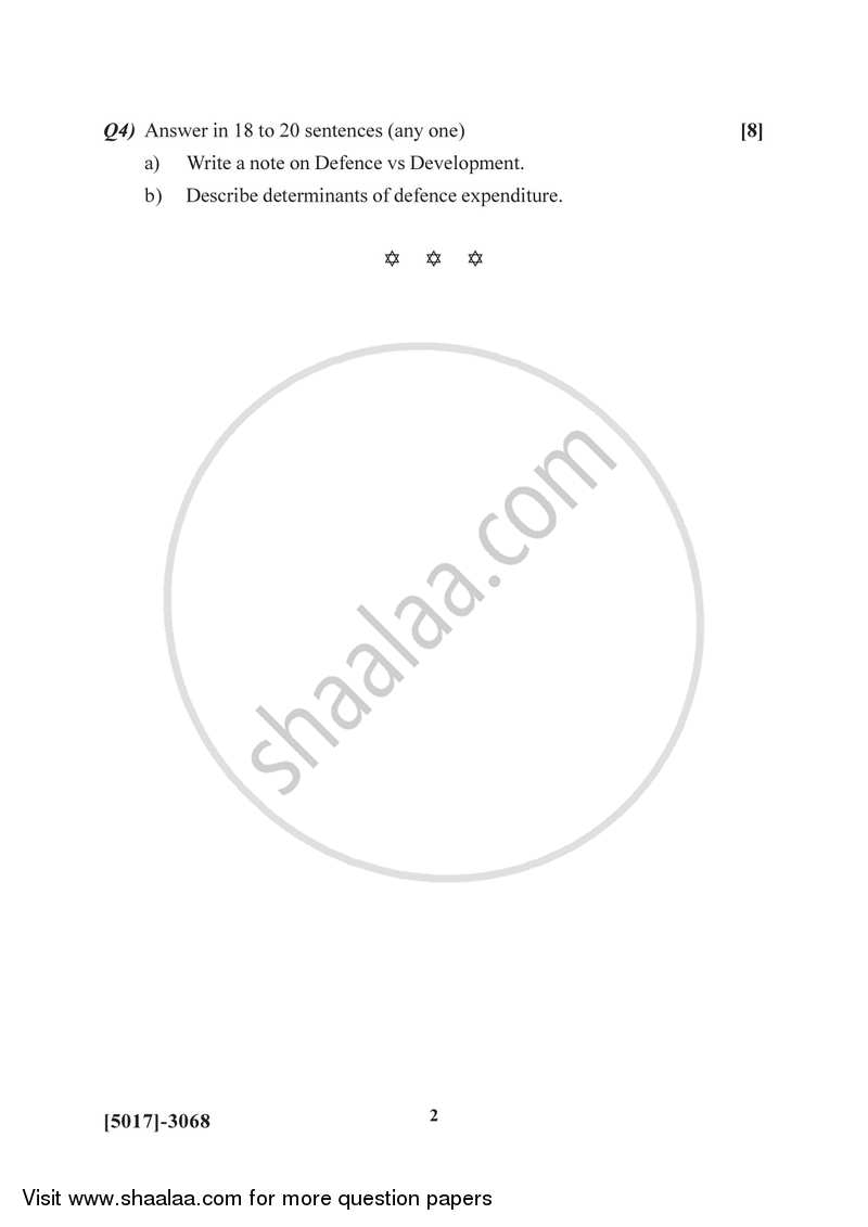 Defence Economics 2016-2017 - B.Sc. - Semester 5 (TYBSc) - University of Pune question paper with PDF download
