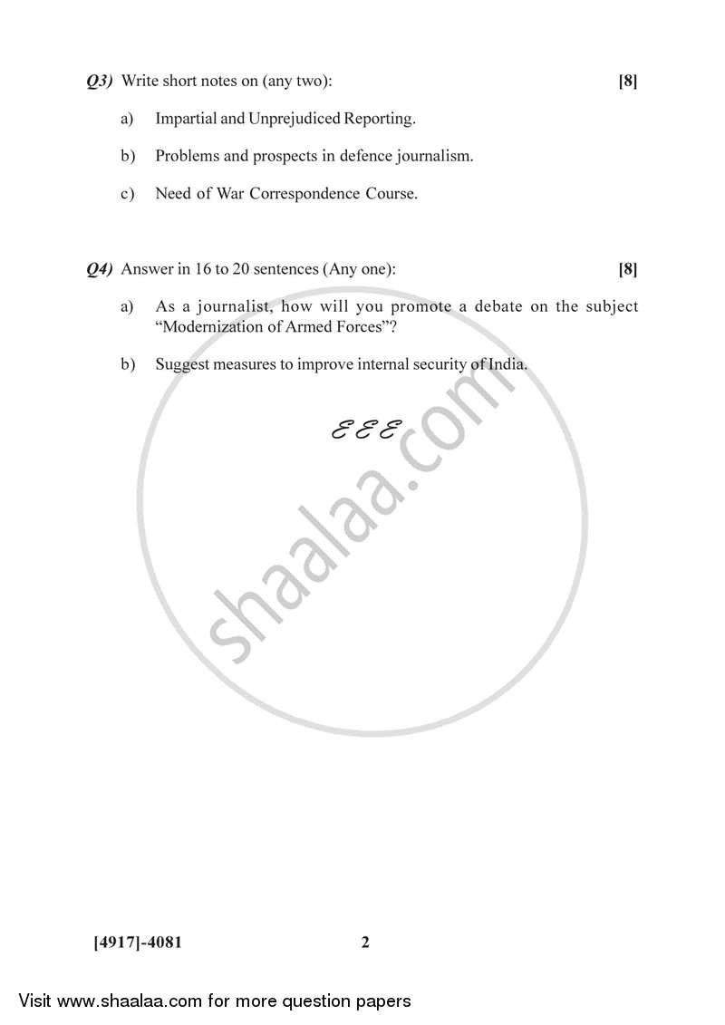 Defence Journalism and National Security 2015-2016 - B.Sc. - Semester 6 (TYBSc) - University of Pune question paper with PDF download